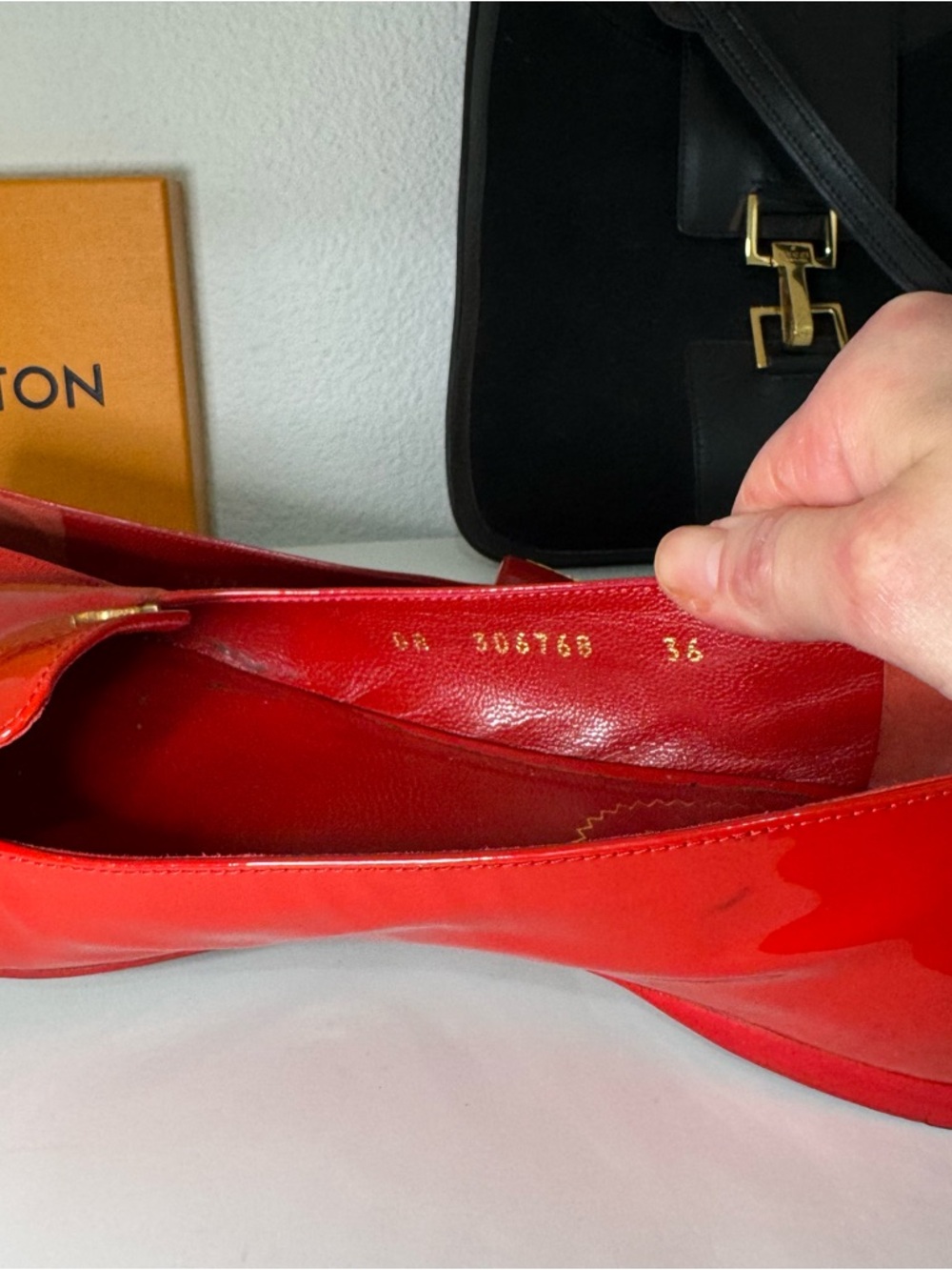 Saint Laurent Red Patent Leather Slip-On Flats - Picture 7 of 7